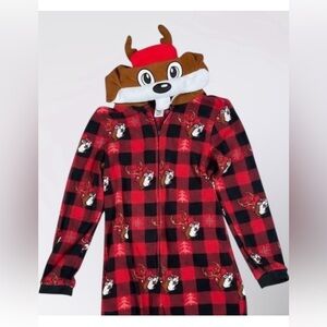 Buc-ee’s Red Plaid Reindeer Hooded Onesie